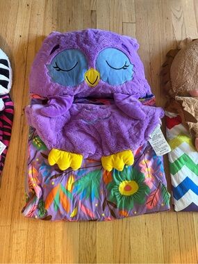 Happy Napper Purple Owl Plush Sleeping Bag with Floral Print